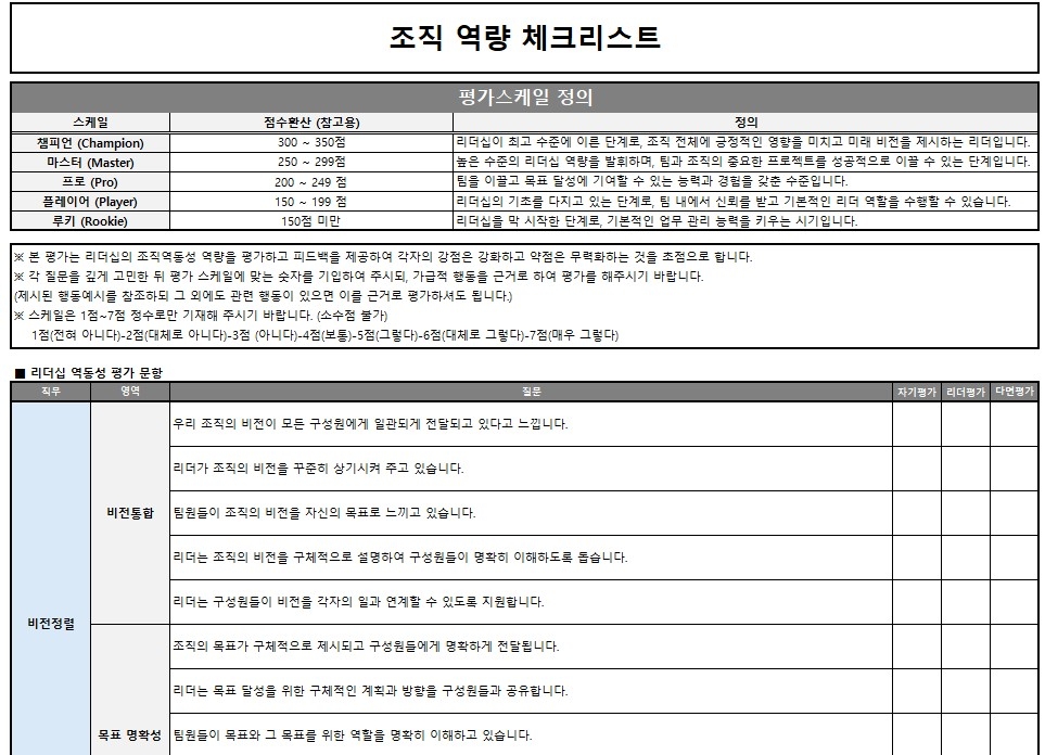 조직의 강점과 약점 분석! 역량 체크리스트, 조직 역량 체크리스트